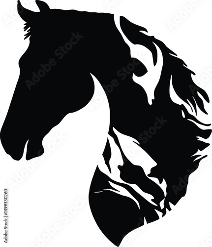 Abstract Black and White Silhouette of a Horse Head