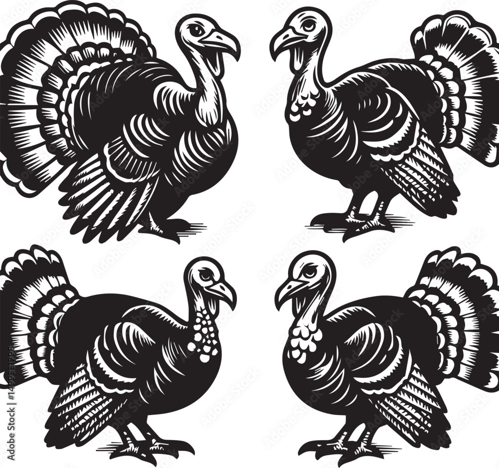 Fototapeta premium Black and White Turkey Bird Vector Illustration
