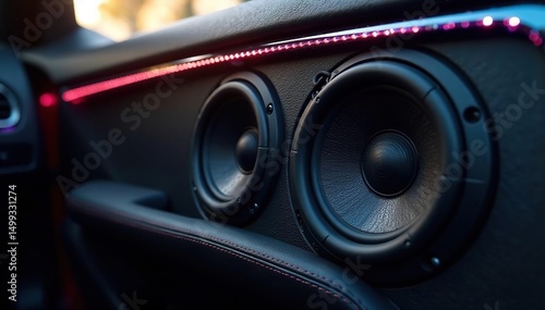 High-quality car audio speakers installed in a vehicle's door panel , speaker wiring, speakers, car technology