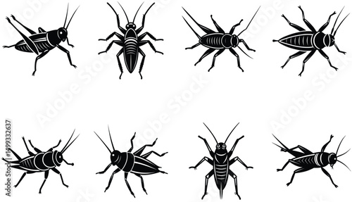 A vector illustration set of black insect, bug, spider, and pest animal silhouettes for Halloween design