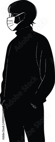 Silhouette of a Person Wearing a Medical Face Mask