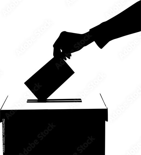 Hand Putting Ballot in Box Silhouette - Voting and Election Illustration