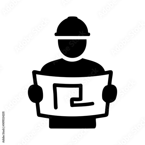 Engineer icon with blueprint architectural plan