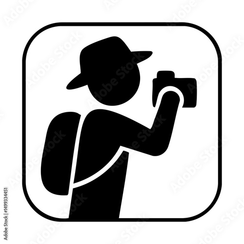 Tourist photographer icon with camera and hat