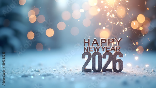 Sparkling 2026 new year celebration against a backdrop of soft winter lights