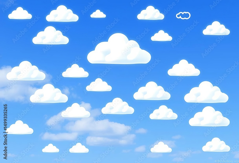 Collection of white cloud vector icons on a blue sky background Ideal for web design, design element, background Collection of white cloud vector icons on a blue sky background Ideal for web design, design element, background