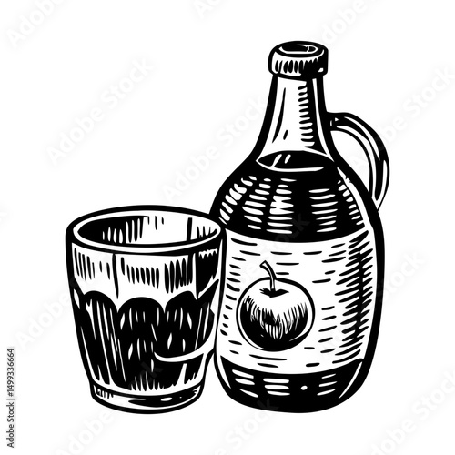A vintage illustration depicting hot apple cider 
