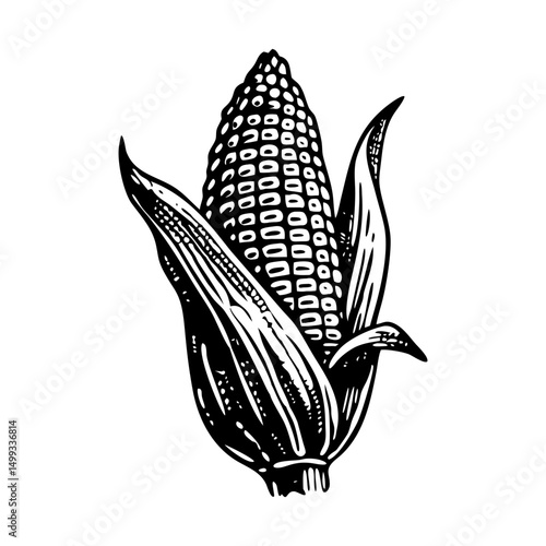 A vintage style illustration showing a corn
