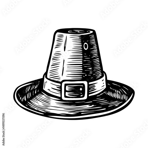 A vintage style illustration of pilgrim hat