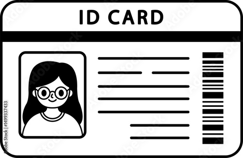 black and white illustration of a female student ID card