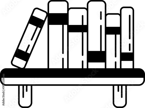 black and white illustration of a row of books on a shelf
