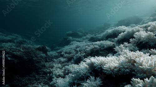 Dead coral reef turning white due to bleaching