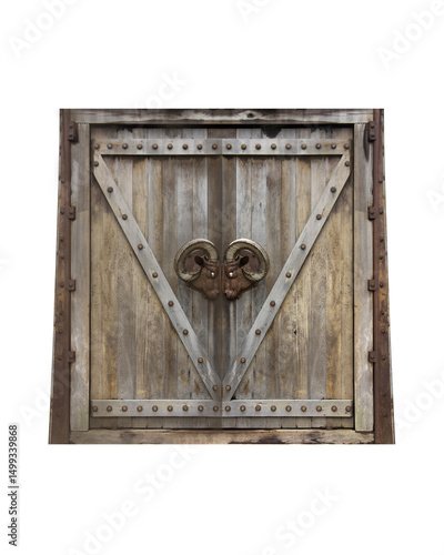 Old wooden door isolated on White Background.