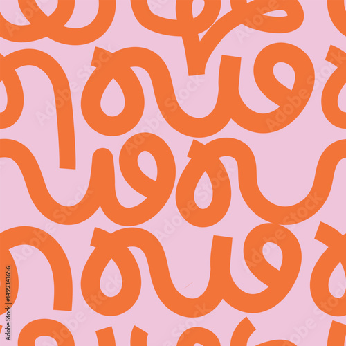Aesthetic Contemporary printable seamless pattern with abstract forms. Colorful abstract background in minimalist vector. Pink, orange