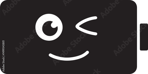Winking Black Square Robot Cartoon Character Icon