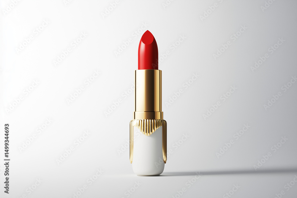 Classic red lipstick tube with a sleek golden accent, standing upright on a bright white background Classic red lipstick tube with a sleek golden accent, standing upright on a bright white background