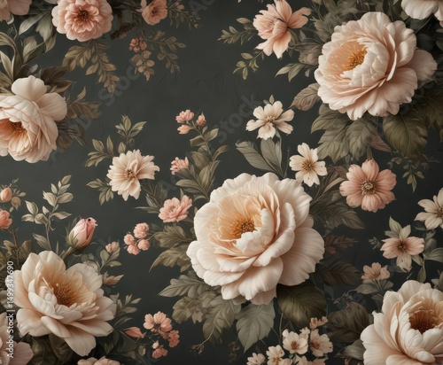 Wallpaper Mural Elegant faux floral wallpaper, vintage blooms, vintage design, floral pattern Torontodigital.ca