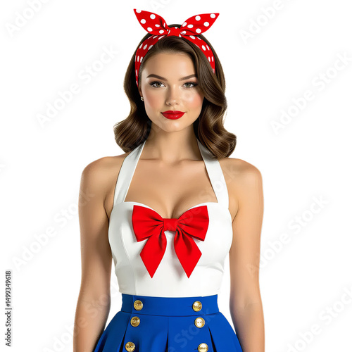 Vintage Pinup Girl, Isolated Transparent Background