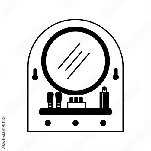 Foggy bathroom mirror background with finger drawn text and glass shelf with hair shampoo and facial cleanser vector illustration.