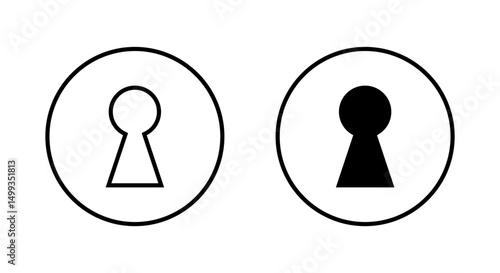 Door key hole icon on circle line. House security sign symbol