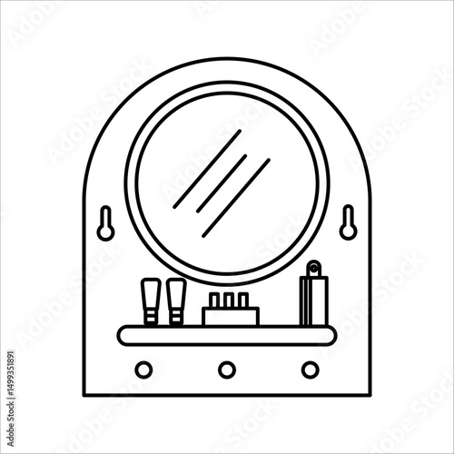 Foggy bathroom mirror background with finger drawn text and glass shelf with hair shampoo and facial cleanser vector illustration.
