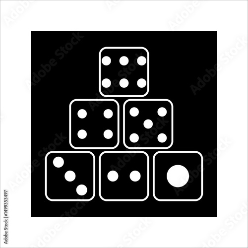 Rolling dice. White and black for gambling game, side view of dice in front of realistic vector objects of lucky dice, set of dice cubes for game of chance, luck illustration