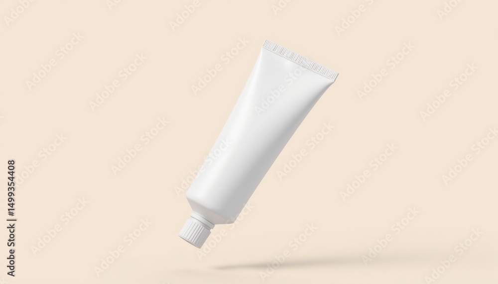 White Cosmetic Tube Floating on Soft Beige Background for Minimalist Design Concepts White Cosmetic Tube Floating on Soft Beige Background for Minimalist Design Concepts
