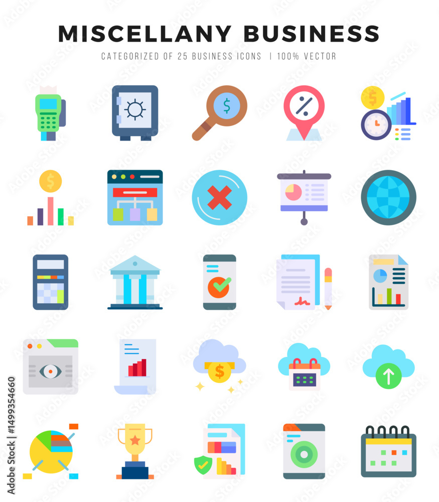 Miscellany Business Flat icons collection. 25 icon set in a Flat design. Miscellany Business Flat icons collection. 25 icon set in a Flat design.