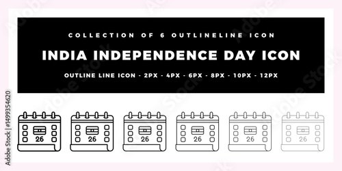 India Independence Day Icon Set 6 Outline Line Icons for Calendar - 2px 4px 6px 8px 10px 12px
