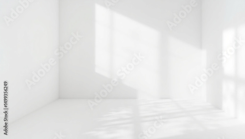 Empty cream beige brown room studio with shadow of leaves for product presentation. Autumn background. Summer tropical backdrop. Cosmetic showroom