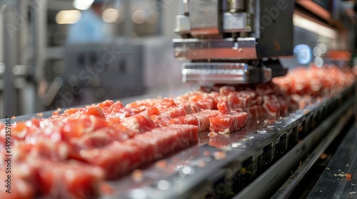 Processed meat on a conveyor belt