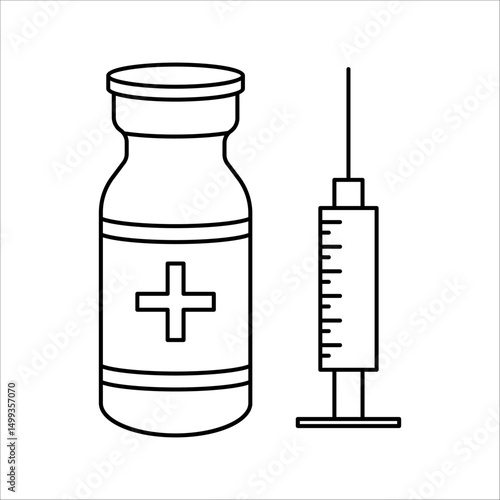 Vaccine and syringe icon. Isolated vector illustration on black and white.