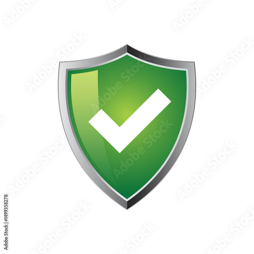 Security shield icon set with 3d looks, security shield logo with check mark and padlock. Security shield symbol. Vector illustration