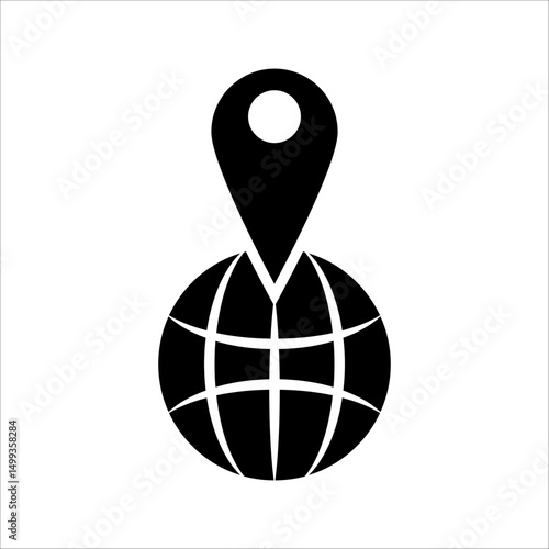 Earth location pin icon isolated on black and white background.