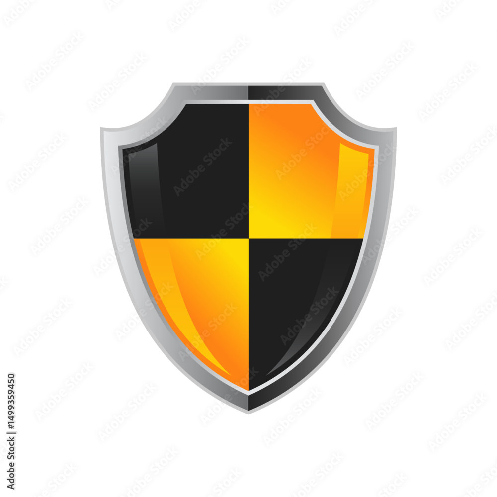 Fototapeta premium Security shield icon set with 3d looks, security shield logo with check mark and padlock. Security shield symbol. Vector illustration