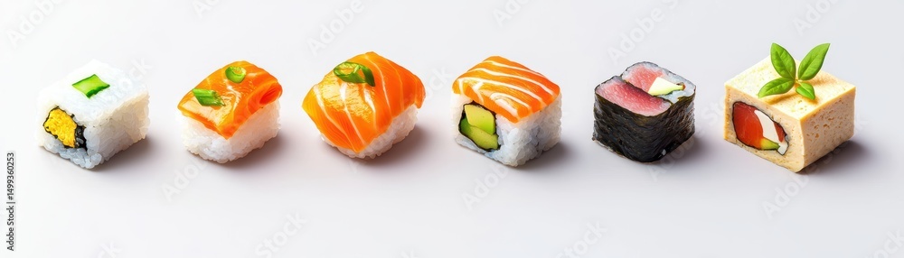 Colorful sushi rolls on a clean plate. Colorful sushi rolls on a clean plate.