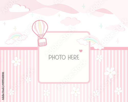Vector - Cute border or frame on newborn girl concept. Album photobook, scrapbook.