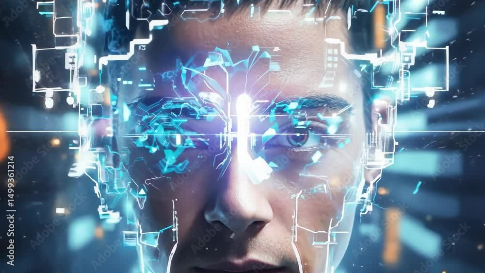 Handsome Futuristic Humanoid Robot Man. Cyborg Working Online At Station. Modern Technology, AI Control. Future Concept, Artificial Intelligence And Digital Graphic Brain Engine Inside. 3D Rendering. Handsome Futuristic Humanoid Robot Man. Cyborg Working Online At Station. Modern Technology, AI Control. Future Concept, Artificial Intelligence And Digital Graphic Brain Engine Inside. 3D Rendering.