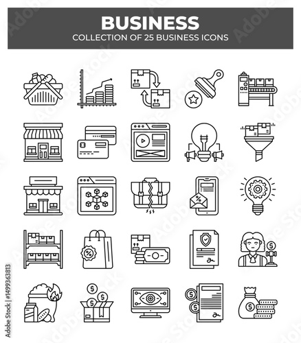 Collection of 25 Business Icons: Marketing. Finance. E-commerce. and More