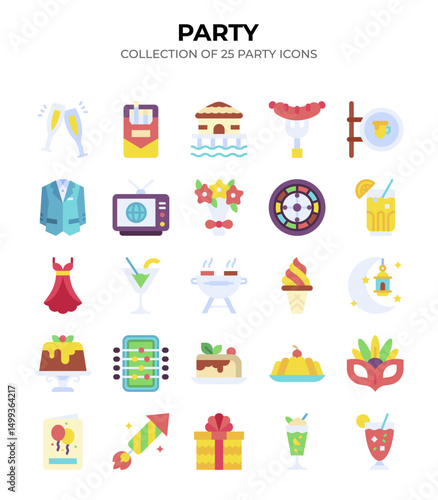 Party Icons Collection. 25 Colorful Flat Design Elements for Events and Celebrations