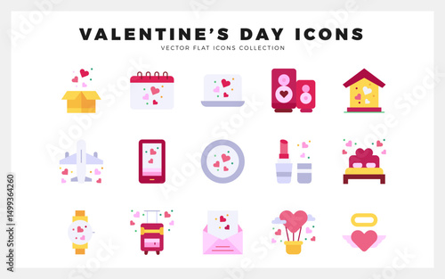 15 Valentine's Day Flat icon pack. vector illustration.