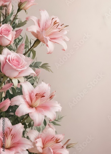 Delicate watercolor pink roses & lilies, funeral program design ,  lilies,  beautiful