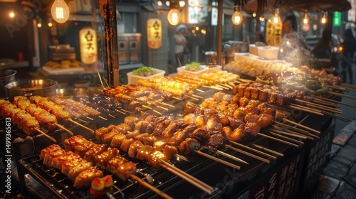 Street food skewers grilling