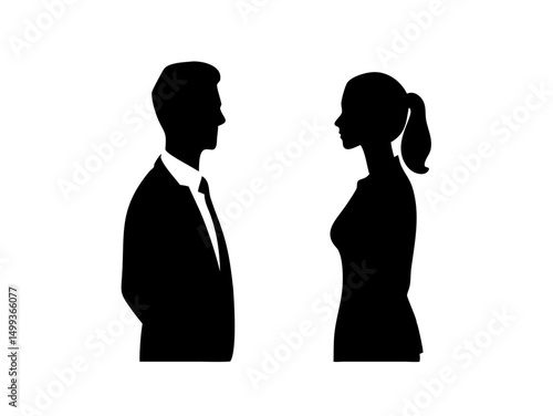 Man and Woman Profile Silhouettes Facing Each Other