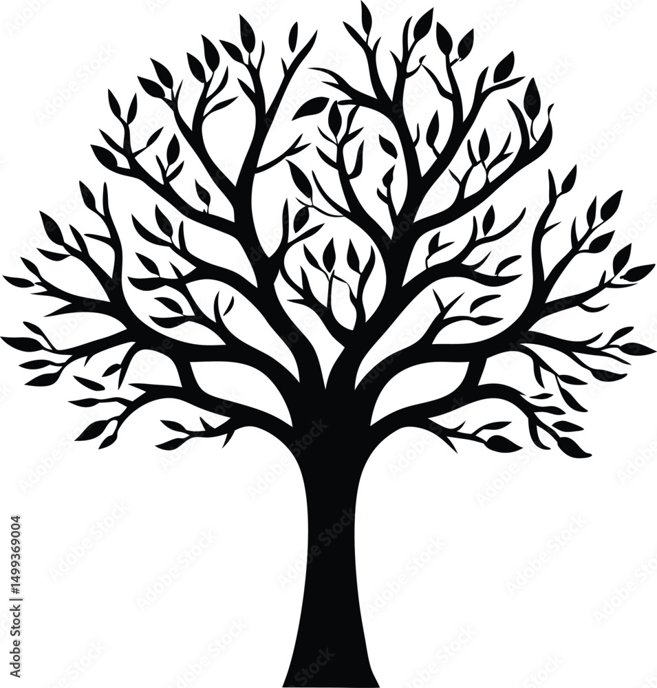 Obraz premium Black Silhouette of a Tree with Leaves