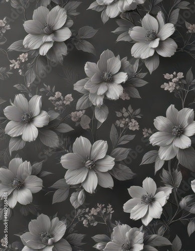 Subtle charcoal grey floral wallpaper  Delicate blossoms on a seamless background ,  grey,  charcoal,  apartment