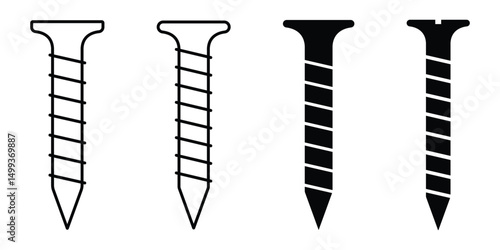 Screw icon vector, fill and stroke line vector. Flat head screw icons. Screw vector symbol. Screw vector illustration.