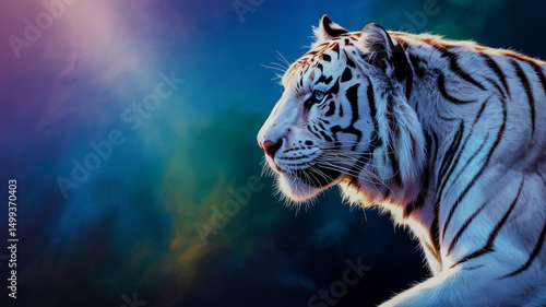 White tiger side profile with gradient background