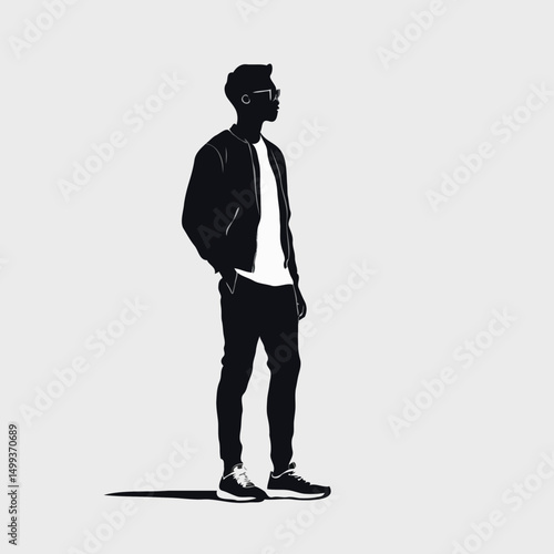 Cool Silhouette of a Man in Casual Attire with Sunglasses