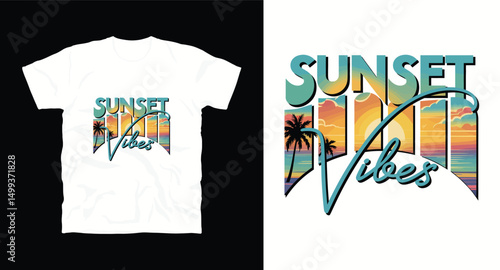 Sunset vibes travel typography t-shirt design print
